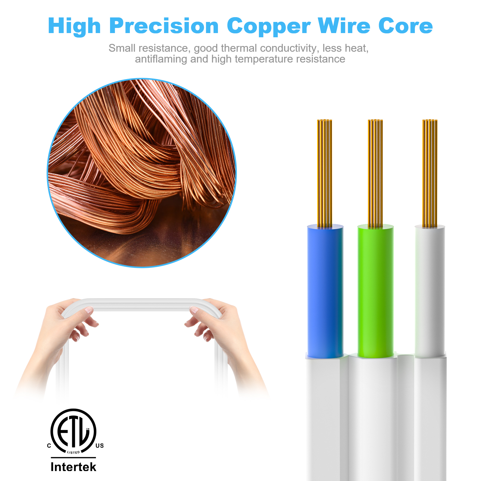 12 FT Twin Extension Cord Power Strip with 6 AC Outlet 3 Prong Plug Extender Double Electric Extension Cable Wire Splitter 16AWG