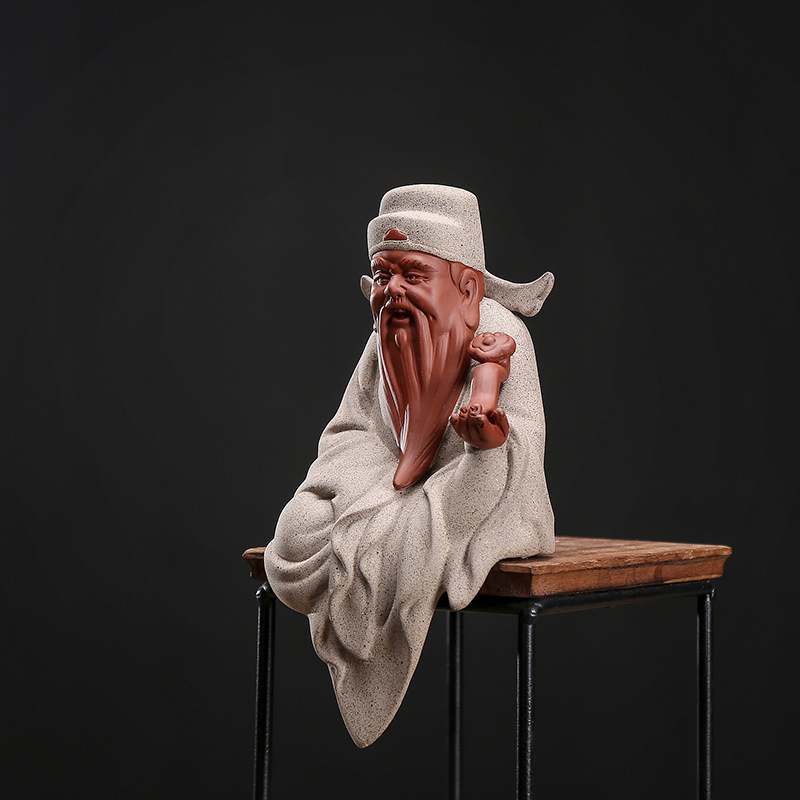 Ceramic Fu Lu Shou God of Wealth Buddha Statue Chinese style purple sand handmade sculpture Home lucky decoration statue