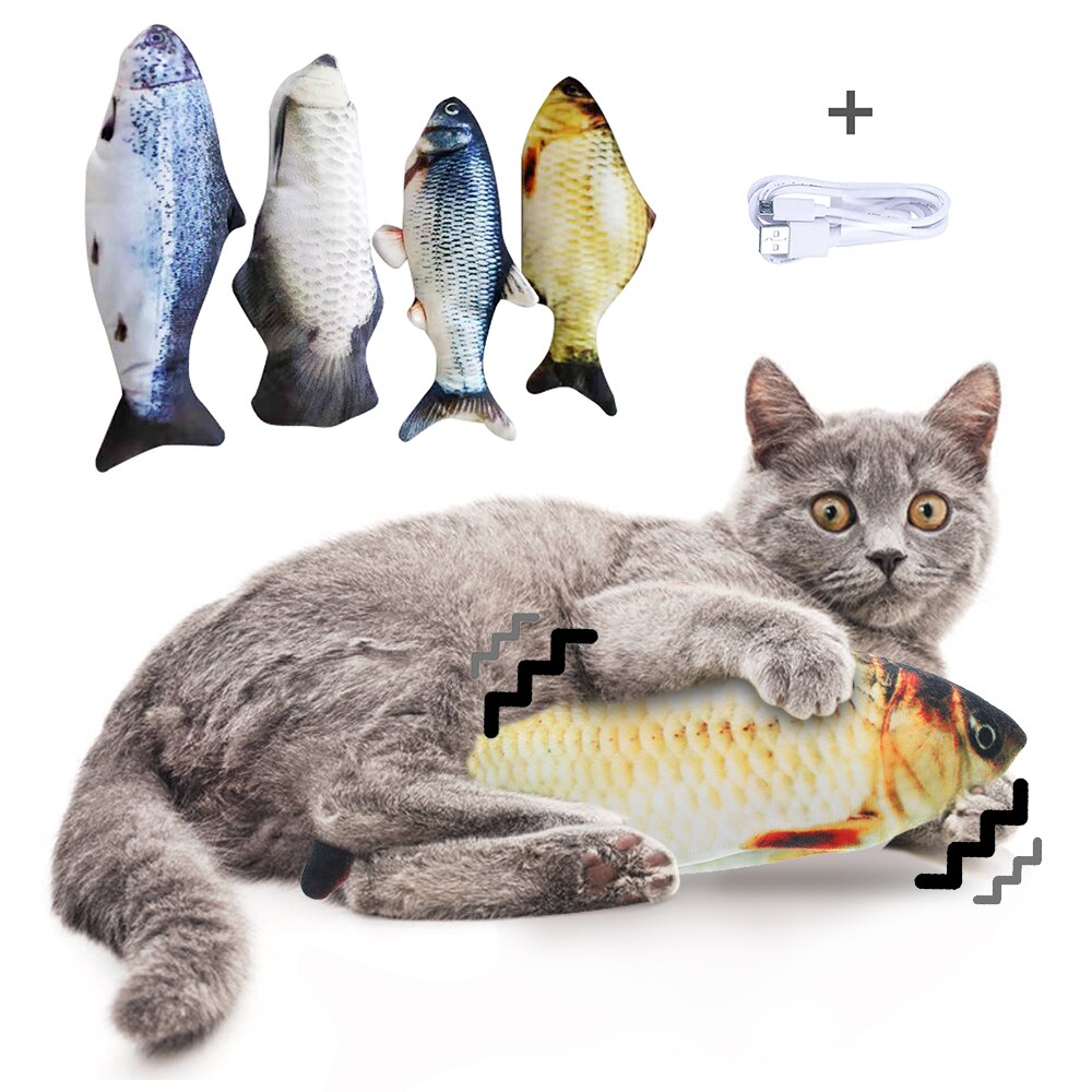30/34CM Electronic Pet Cat Fish Toy USB Battery Charging Cat Chewing Playing Simulation Fish Toy Biting Supplies Dropshiping