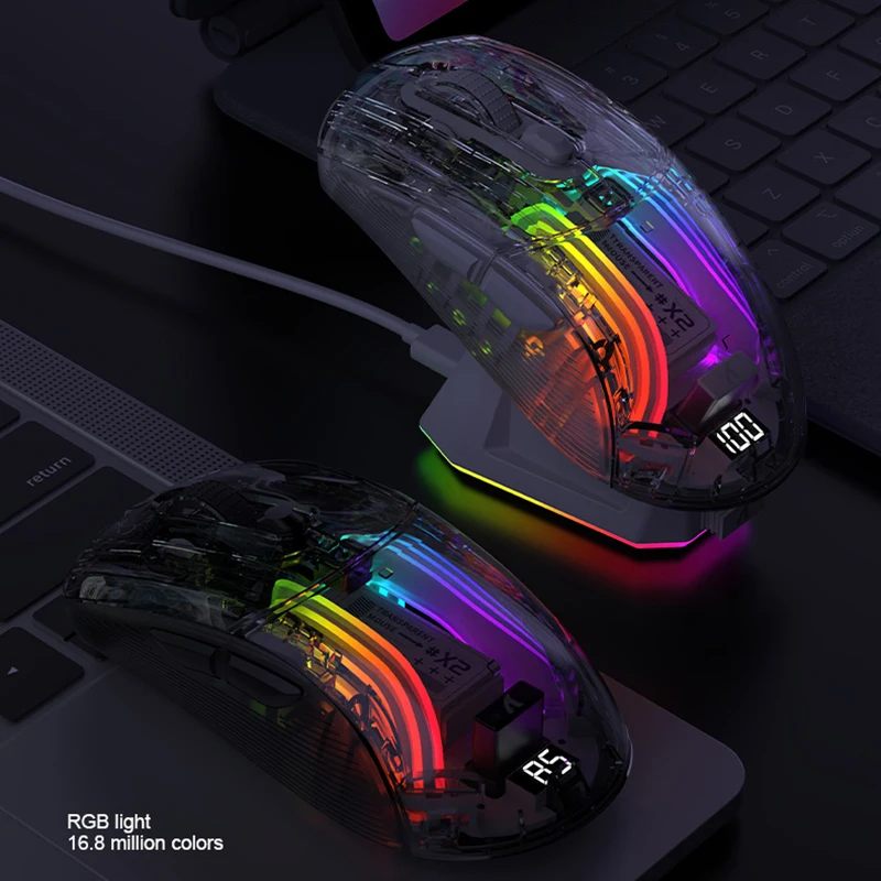 Attack Shark X2 Pro Magnetic Charging Bluetooth Mouse, Tri-Mode , RGB Lights, Transparent, Battery Indicator, Computer Phone