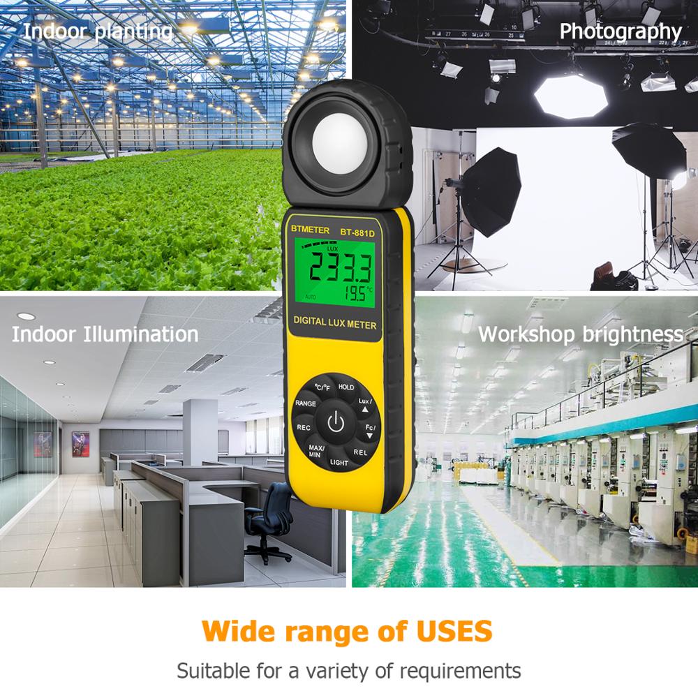 BTMETER Digital Illuminance Light Meter Lux Meter Measure 0.01~400,000 Lux Temp with 270º Rotated Sensor Light Tester