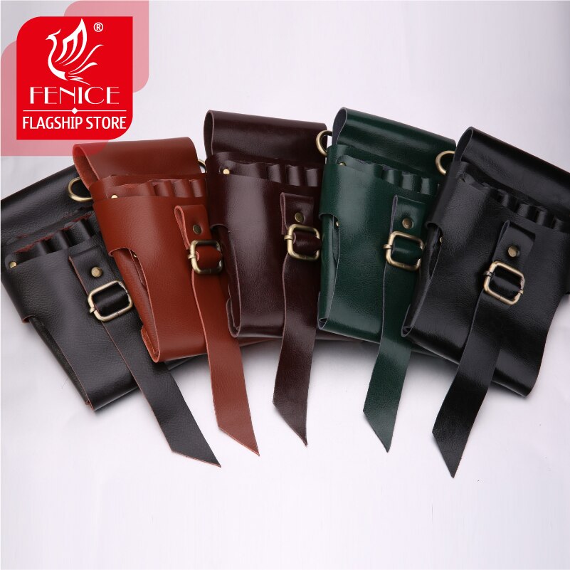 Fenicehigh gesp retro leren etui kapperssalon holster tas stylingtools tas voor 9 haarscharen