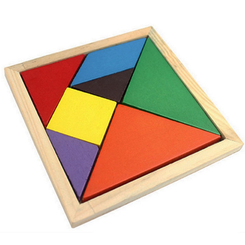 Træ tangram 7 stykke puslespil farverigt firkantet iq spil hjerne teaser intelligent form farve pædagogisk legetøj til børn: Default Title