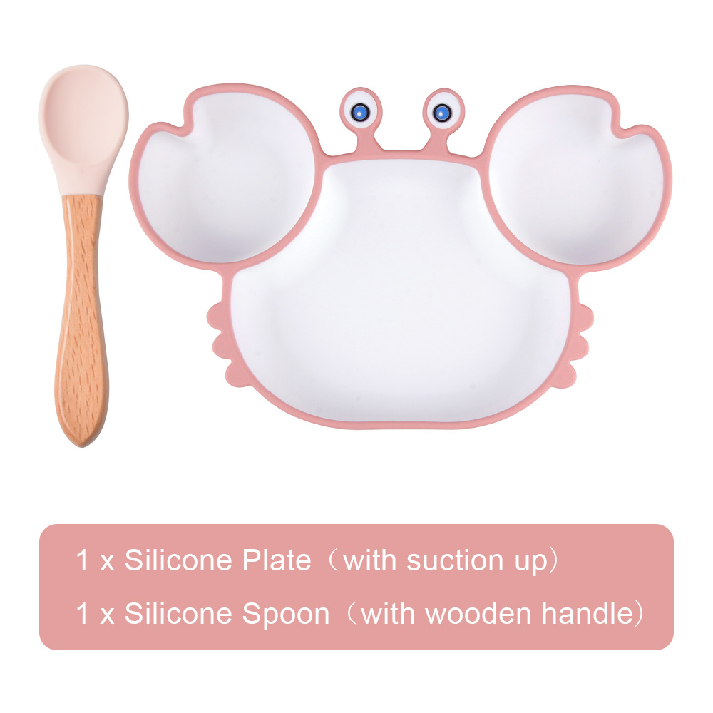 Crab Suction Cup Plate Dispensing Silicone Baby Dishes Set Children's Spoon Compartment Kids Tableware Feeding Kit Food Bowl: P S2