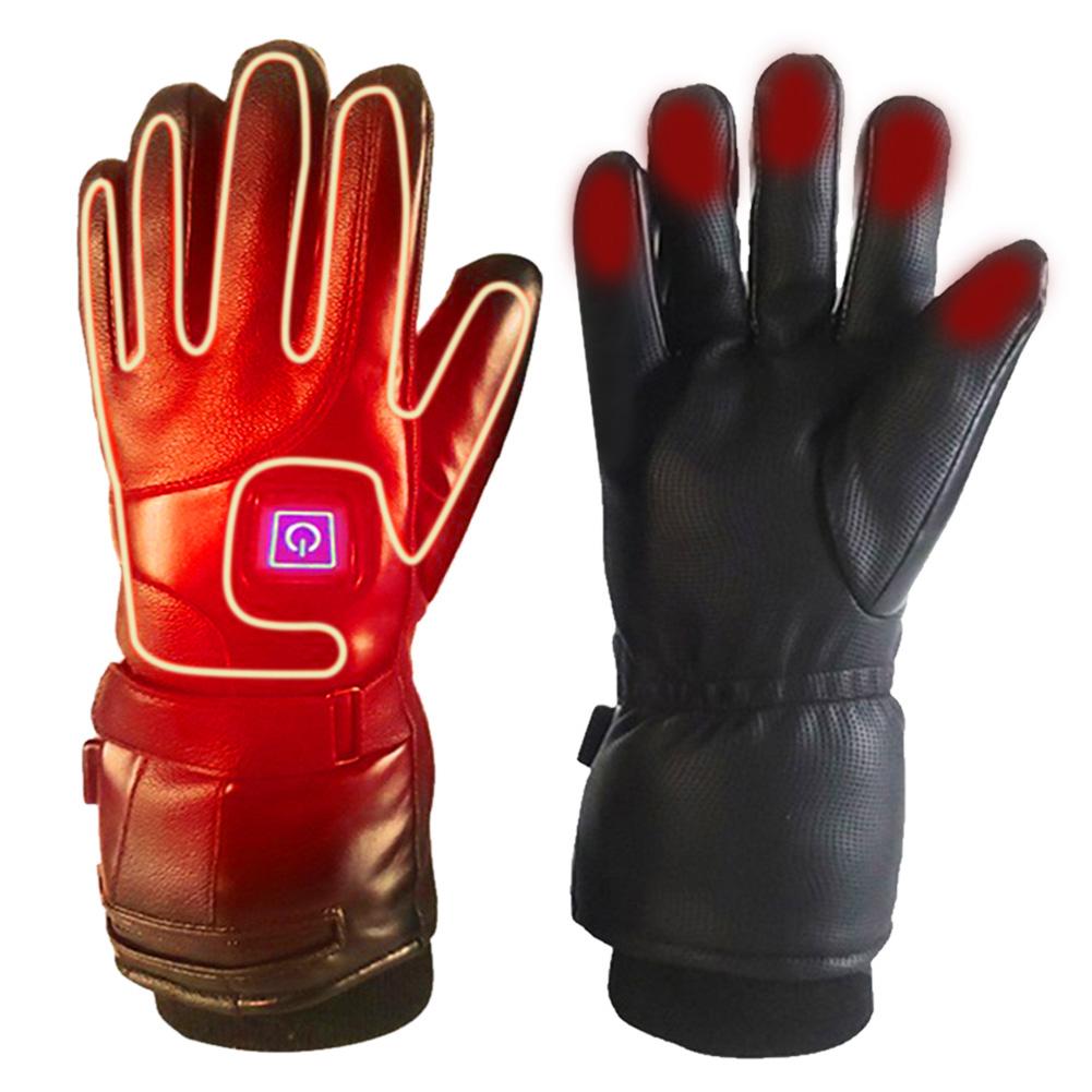 Leather Rechargeable Heated Gloves Motorcycle Electric Warm Heated Gloves 3 Adjustable Temperature Finger Heating Gloves Winter