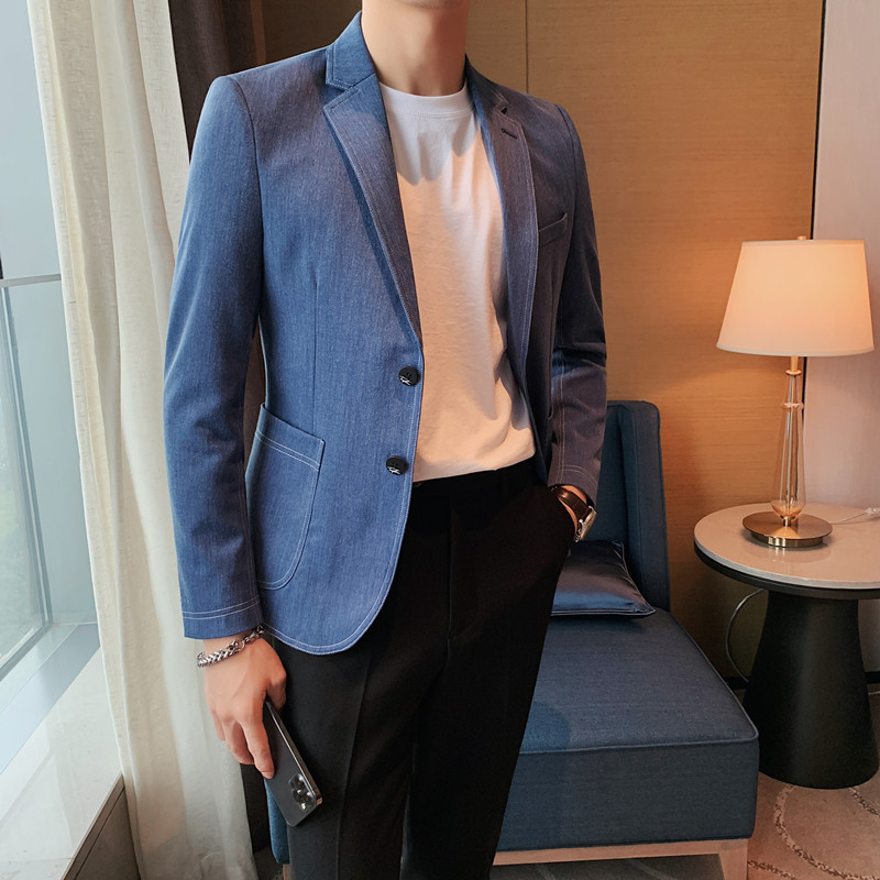 Traje de estilo coreano para hombre, chaqueta ajustada, vestido de , chaqueta de traje de Color blanco sólido, ropa de de , 2022