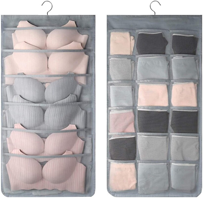 Clothes Storage Hanging Pocket Bag Non-woven Fabric Breathable Double-Side Organizer With Hanger for Bra Underwear Sock Storage