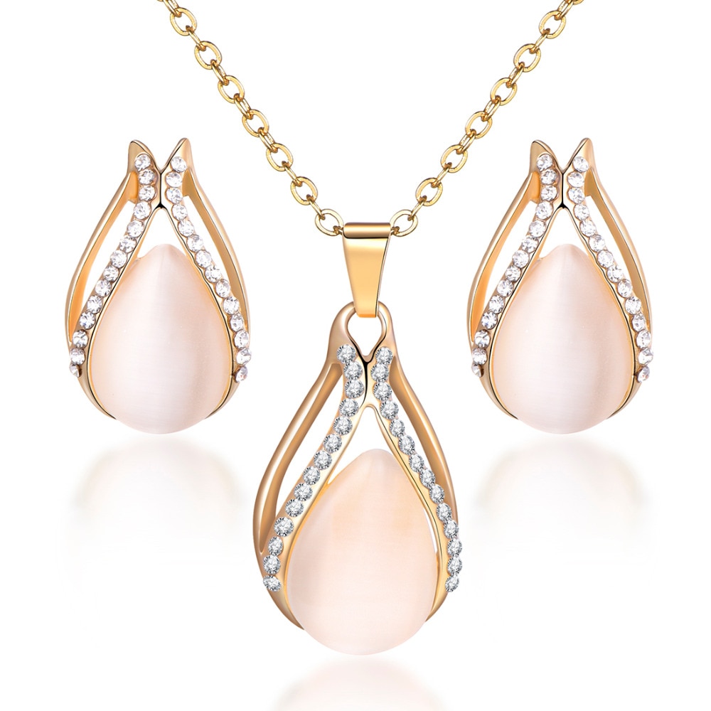 Conjunto de joyería de disfraz africano para mujer, cadena de Color dorado, colgante de piedra de ojo de gato, collar, pendientes, conjunto de boda