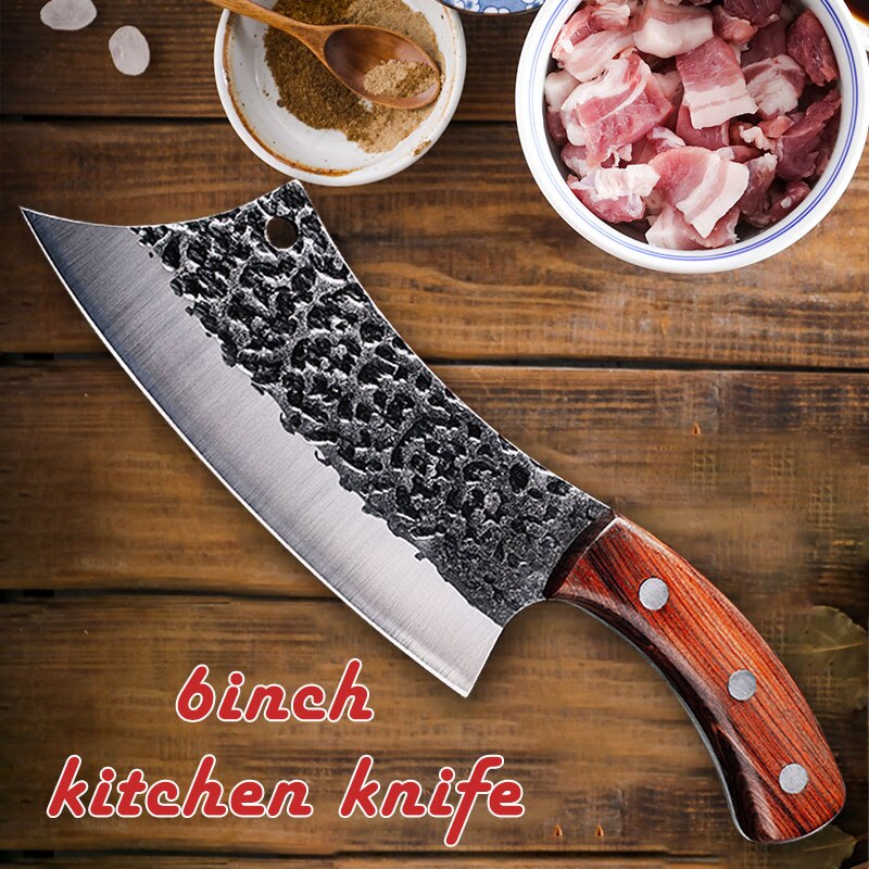 6 inch Hand Forging High Carbon Steel Knife Meat Cleaver Butcher Chopping Knife Kitchen Chef Knives Leather Cover