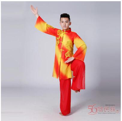 Trajes chinos de baile traje de danza del león traje nacional de Hanfu Danza antigua de los hombres: Rojo / L