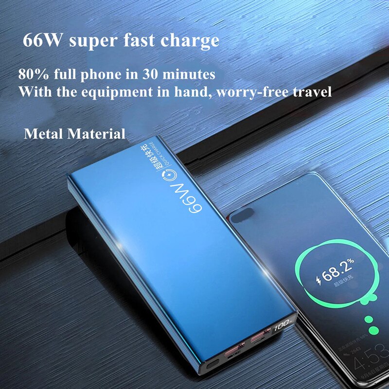 Banco de potência 20000mah 66w carga super rápida para xiaomi huawei iphone bateria externa carregador portátil bateria auxiliar powerbank