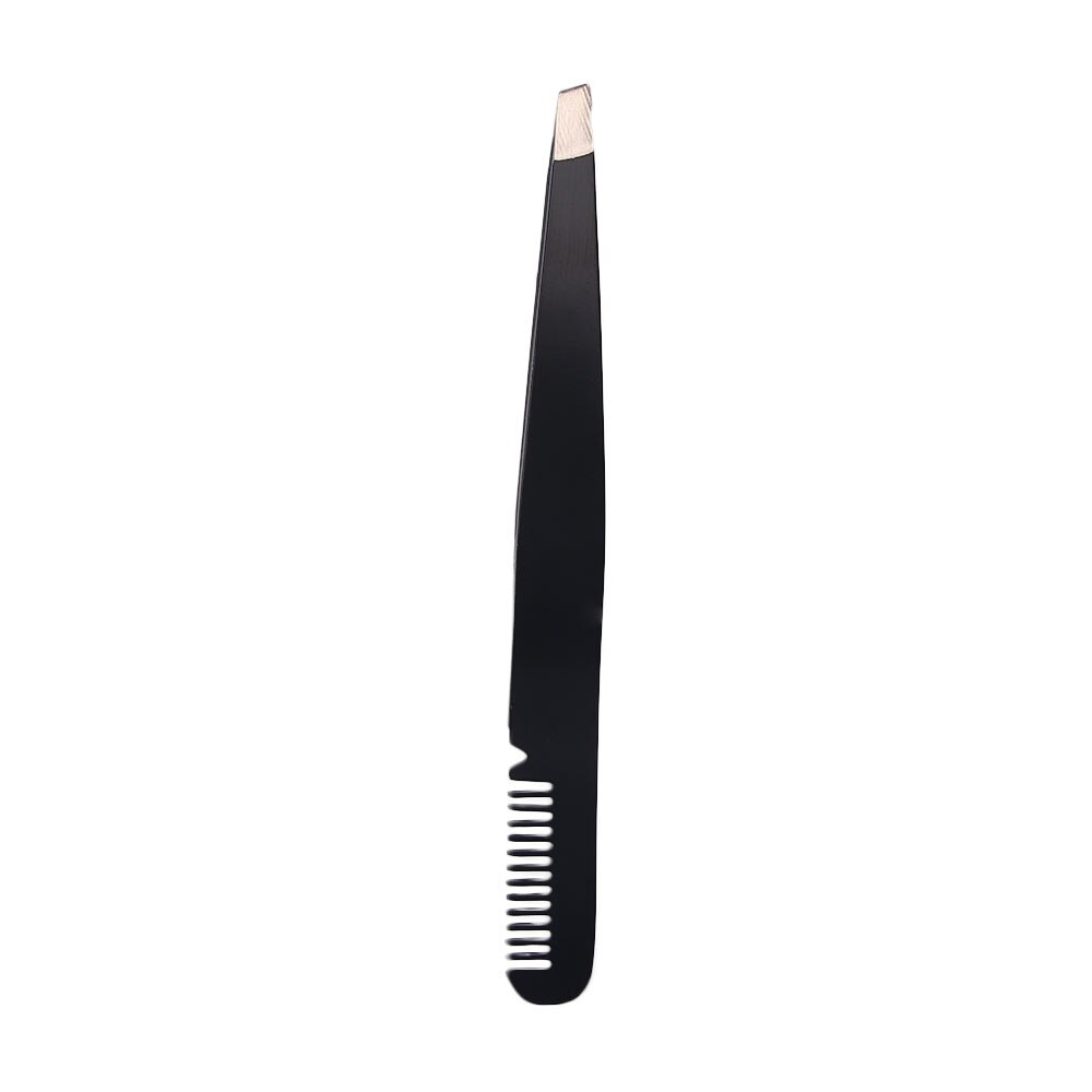 Pinzas negras para cejas, 1/3 Uds., pinzas de punta plana, tijeras curvas para nariz, eliminación de pestañas, vello de cejas, juego de maquillaje de acero inoxidable: 2