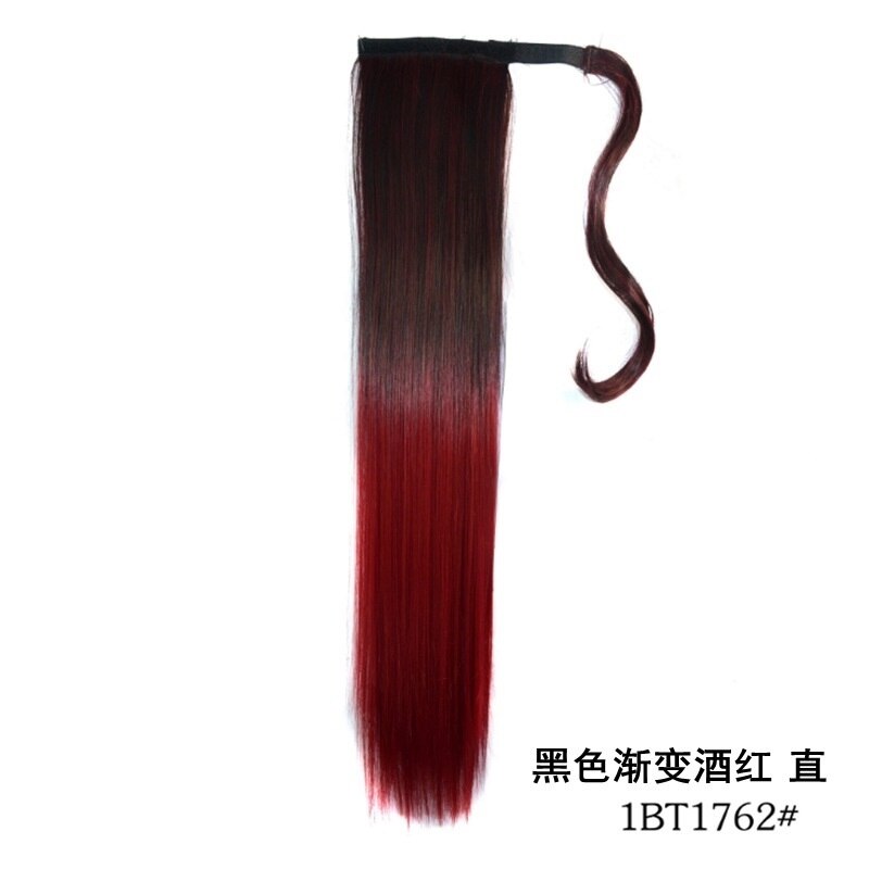 WIGSIN Synthetic Ponytails Wrap Around Clip In Hair Extension 22Inch Long Wavy Ponytail Ombre Red Pink Style Hairpiece for Women: 1BT1762