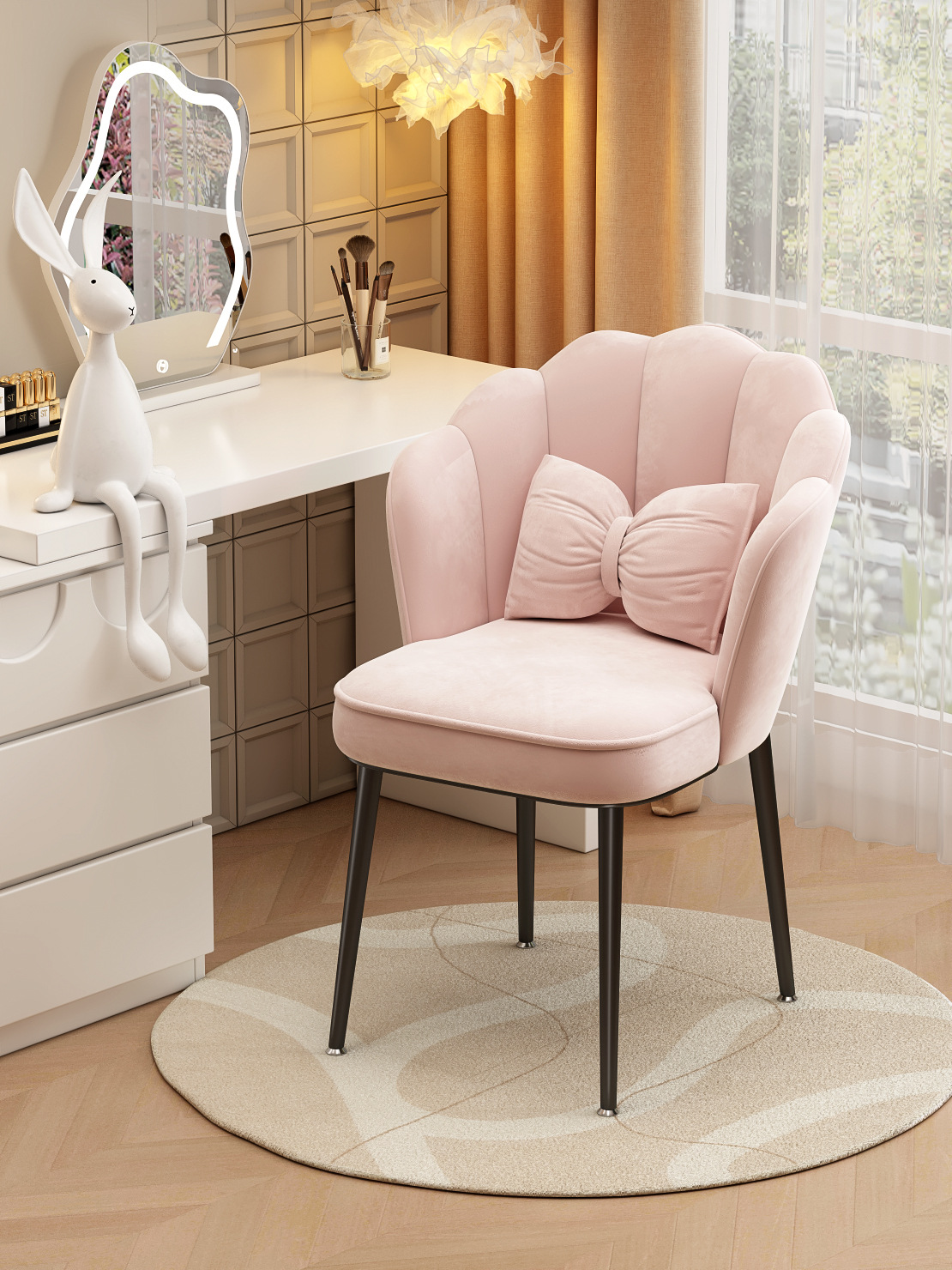 Warming Makeup Chair Velvet Accent Chair Shell Shape Vanity Chairs with Metal Legs Height Adjustable living room dining room: Color