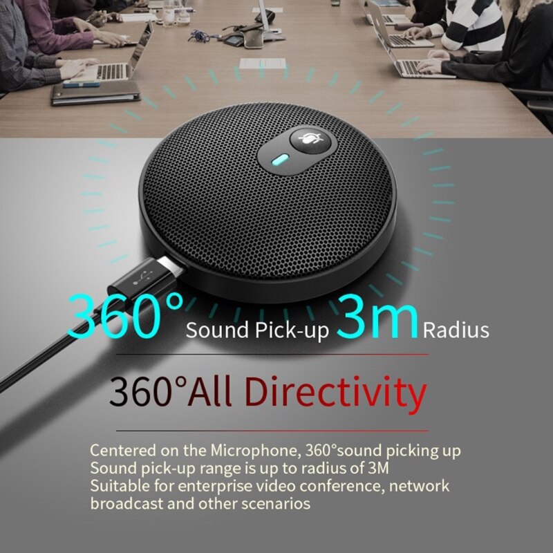 USB Omni-directional Condenser Mic for Video Conference Online Learning Sound Pick-up with AUX 3.5MM Type-C Cable