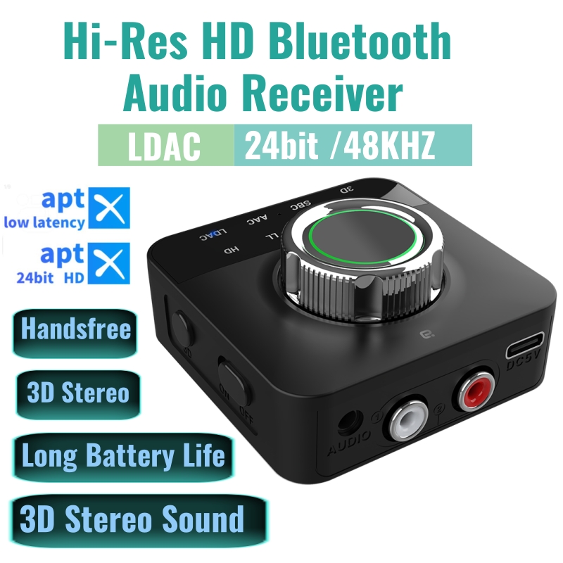 Hi-res ldac bluetooth-modtager aac aptx hd rca 3.5mm aux 3d stereo musik trådløs adapter til tv højttaler tablet telefon forstærker