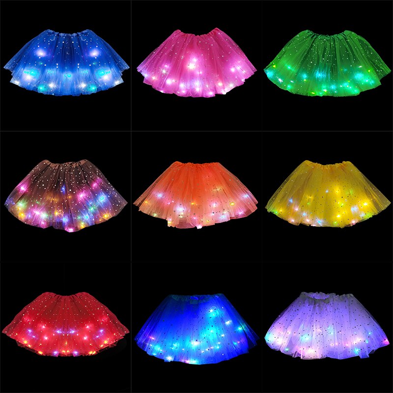 Jupe Tutu en Tulle à lumière LED pour filles, fournitures de décoration féerique, étoiles scintillantes, fête lumineuse, d&#39;anniversaire pour enfants, fournitures de réception pour bébé