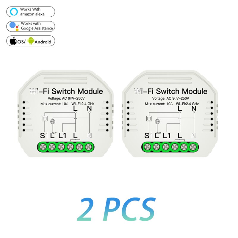 Tuya Smart Leven 1/2 Manier Wifi Smart Switch Module Afstandsbediening Voice Control Werkt Met Alexa Google Thuis smart Home: 2 PCS