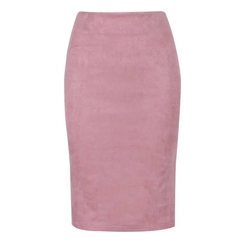 Faldas de mujer, falda de tubo de Color sólido de gamuza, faldas elásticas gruesas con abertura de gamuza Vintage ceñidas de cintura alta para Otoño e Invierno: XL / Rosa