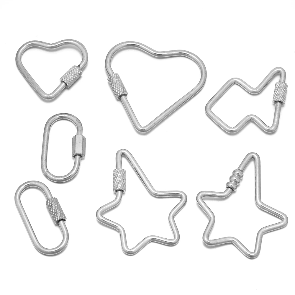 4pcs Stainless Steel Heart Screw Locking Clasp Gold Oval Star Carabiner Clasps for Necklace Bracelet Keychain Making