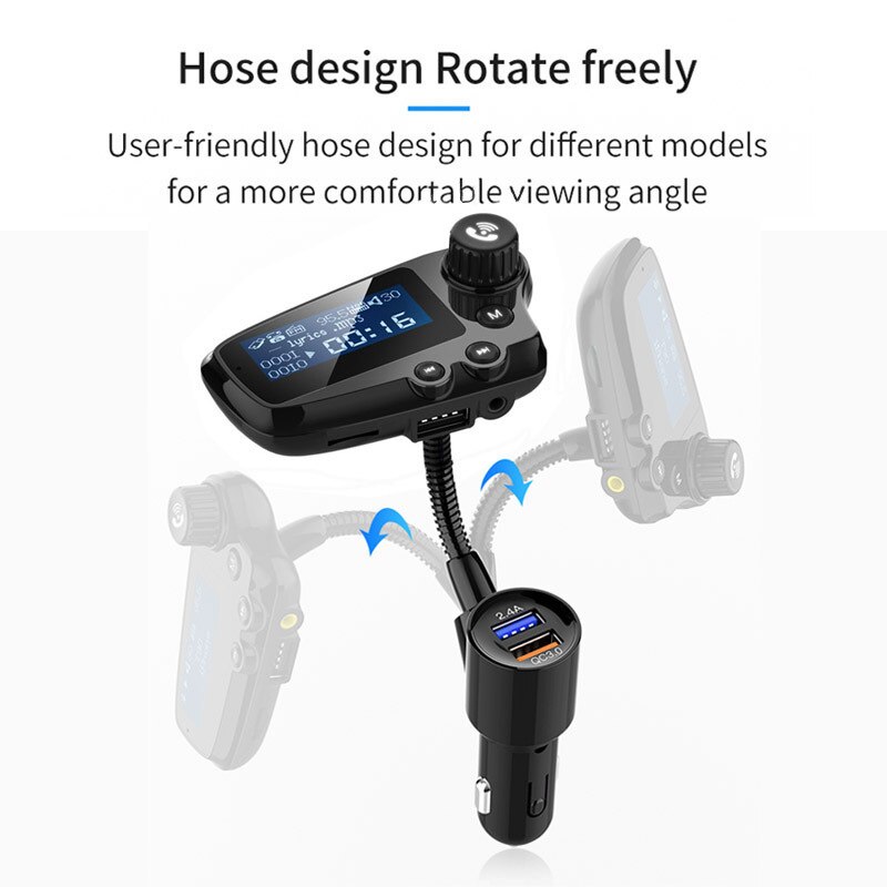 Car Bluetooth-Compatible mp3 player FM transmitter With 1.8inch LED Screen USB QC3.0 fast charging Car Stereo Player