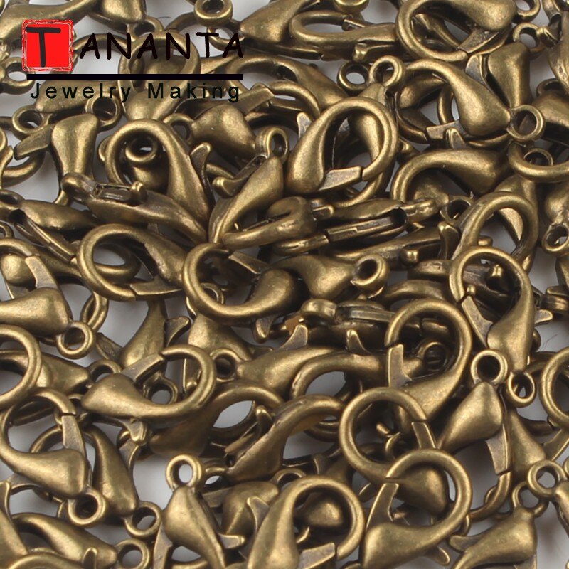 Ganchos de broche de langosta de aleación, accesorios de joyería para hacer joyería DIY, collar, pulsera, cadena de 10 12 14mm, Color dorado y plateado, 50 unids/lote: 12 mm / Azul