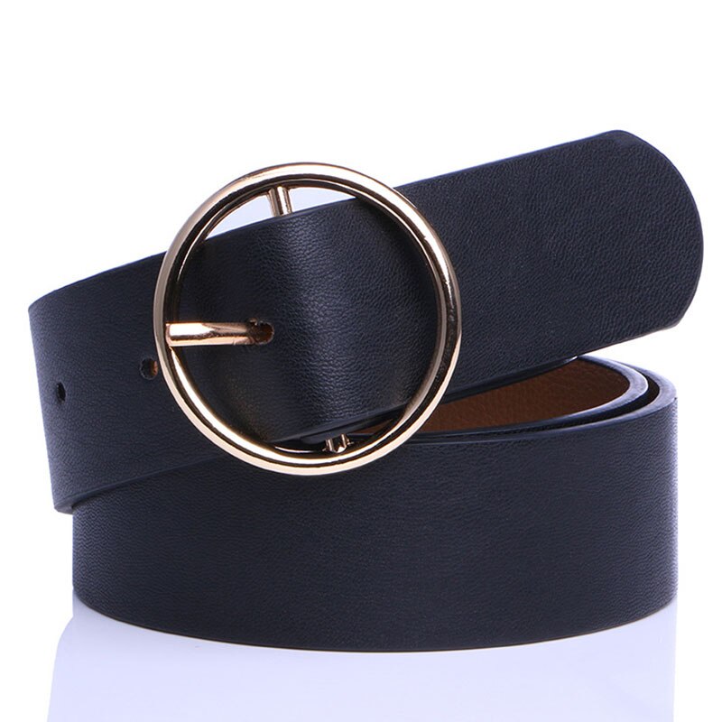 Badinka Neue Runde Metall Kreis Gürtel Bund Damen Breit Weiß Schwarz Gelb Pu Faux Leder Taille Gürtel für frauen: Schwarz