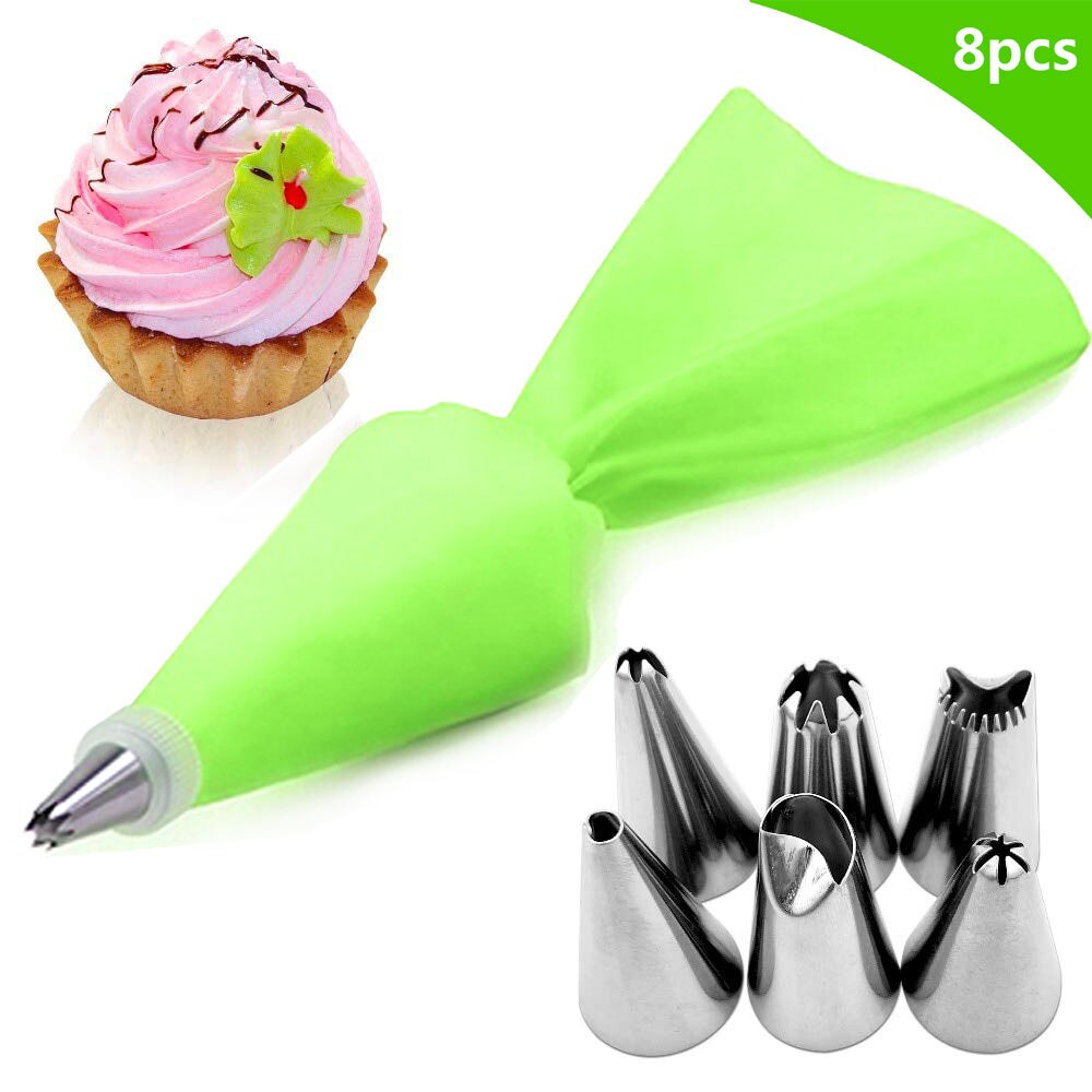 8/26Pcs Reusable Icing Piping Nozzles Set Pastry Bag Cake Decorating Tools Set Stainless Steel Kitchen Gadgets Fondant Decor: 8Pcs--Green