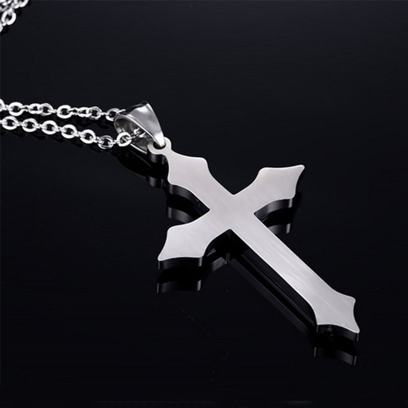 stainless steel cross necklace mens pendant silver chain necklace black for men accessories jewelry on the neck