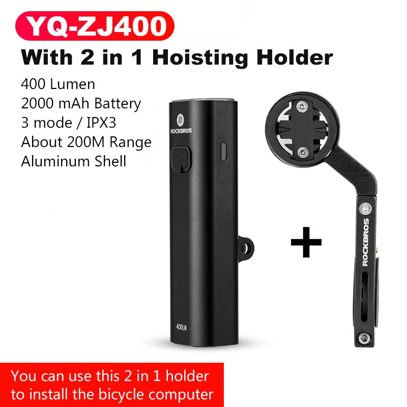 ROCKBROS 400/800 Lumen Bike Front Light Rainproof Bicycle LED Light Flashlight USB Charging MTB Road bike HeadLight Floodlight: YQ-ZJ400-With Holder