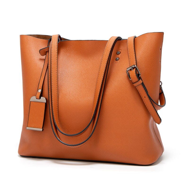 Dametaske skuldertaske pu messenger taske tote bag bucket taske mor taske ensfarvet indkøbstaske big bag trend: Guld