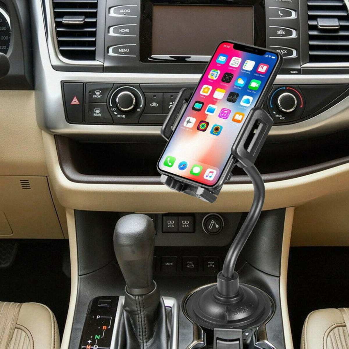 Universele auto mobiele telefoonhouder, ventilatieroosterbevestiging, mobiele telefoonhouder voor iphone in autobeugel, verstelbare zwanenhalsbeker
