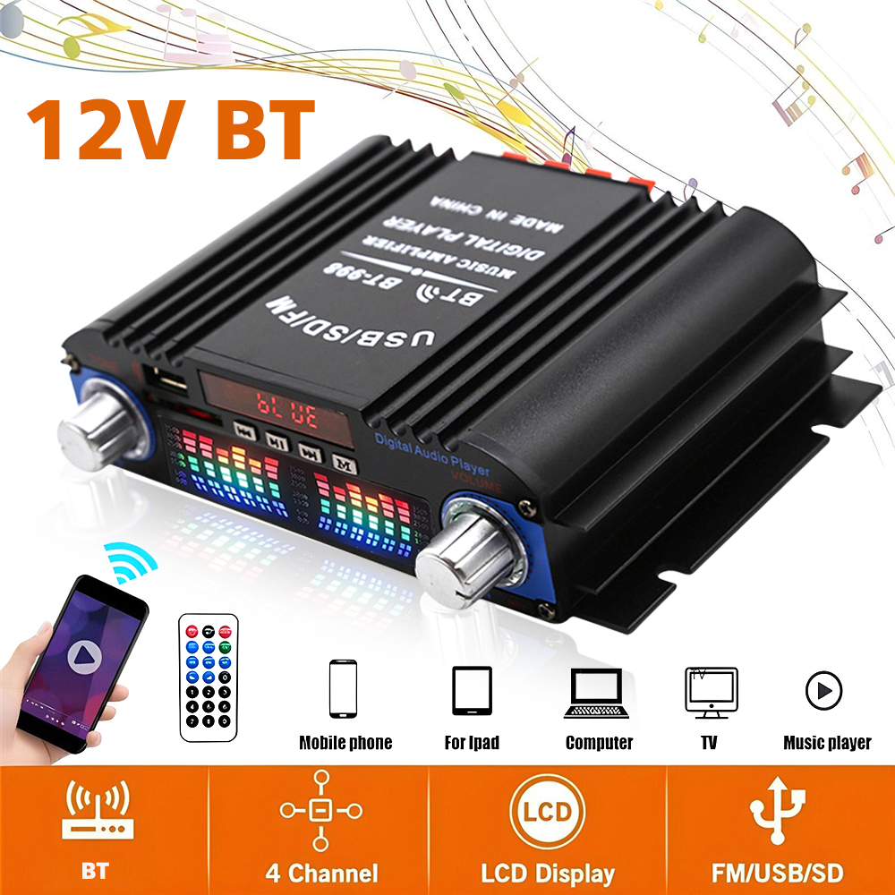 1600W Peak Power HiFi Sound Amplifier Digital 4 Channel Audio Amplifier Bluetooth Karaoke Player FM Radio Support Remote Control