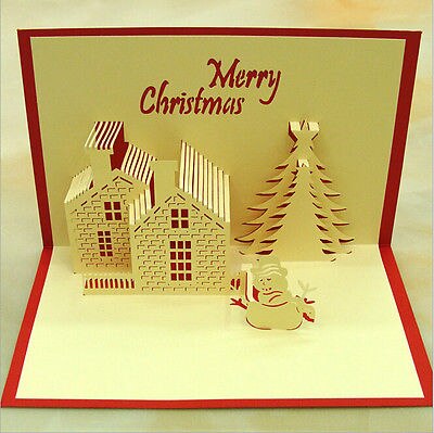 3D Stereoscopic Pop Up Greeting Card Handmade Happy Birthday Party Merry Christmas Card