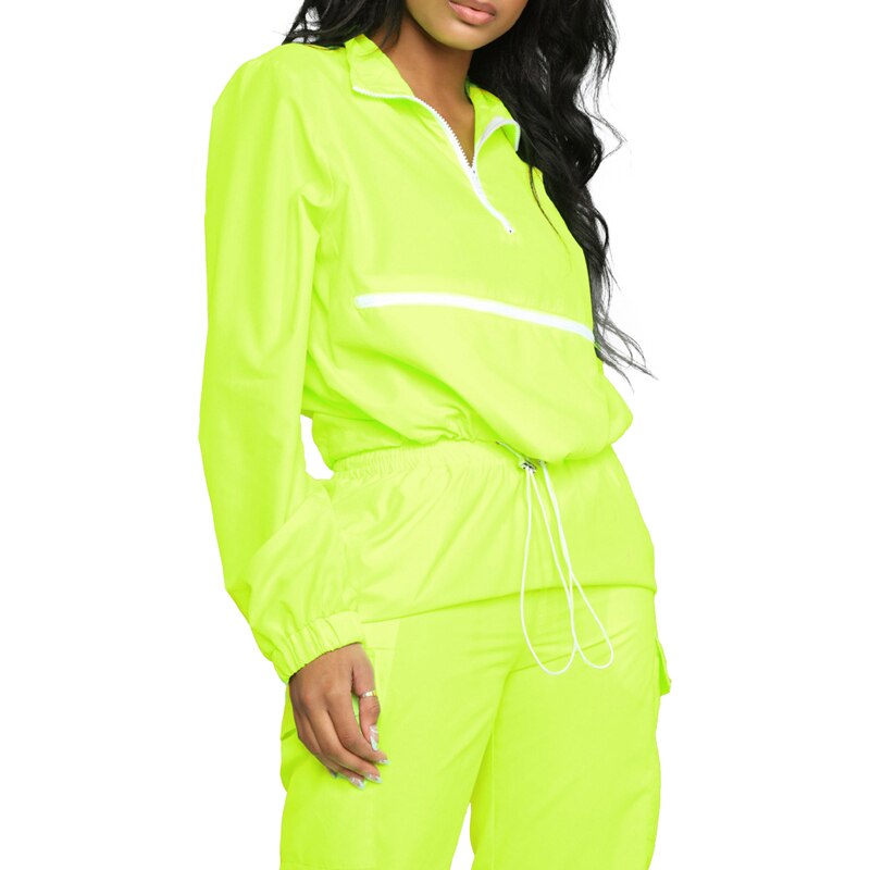 CALOFE Reflective Two Piece Set Drawstring Crop Top and Pants Hip Hop Club Festival Outfit Tracksuit Joggers Suit Sportswear: 01 / XL