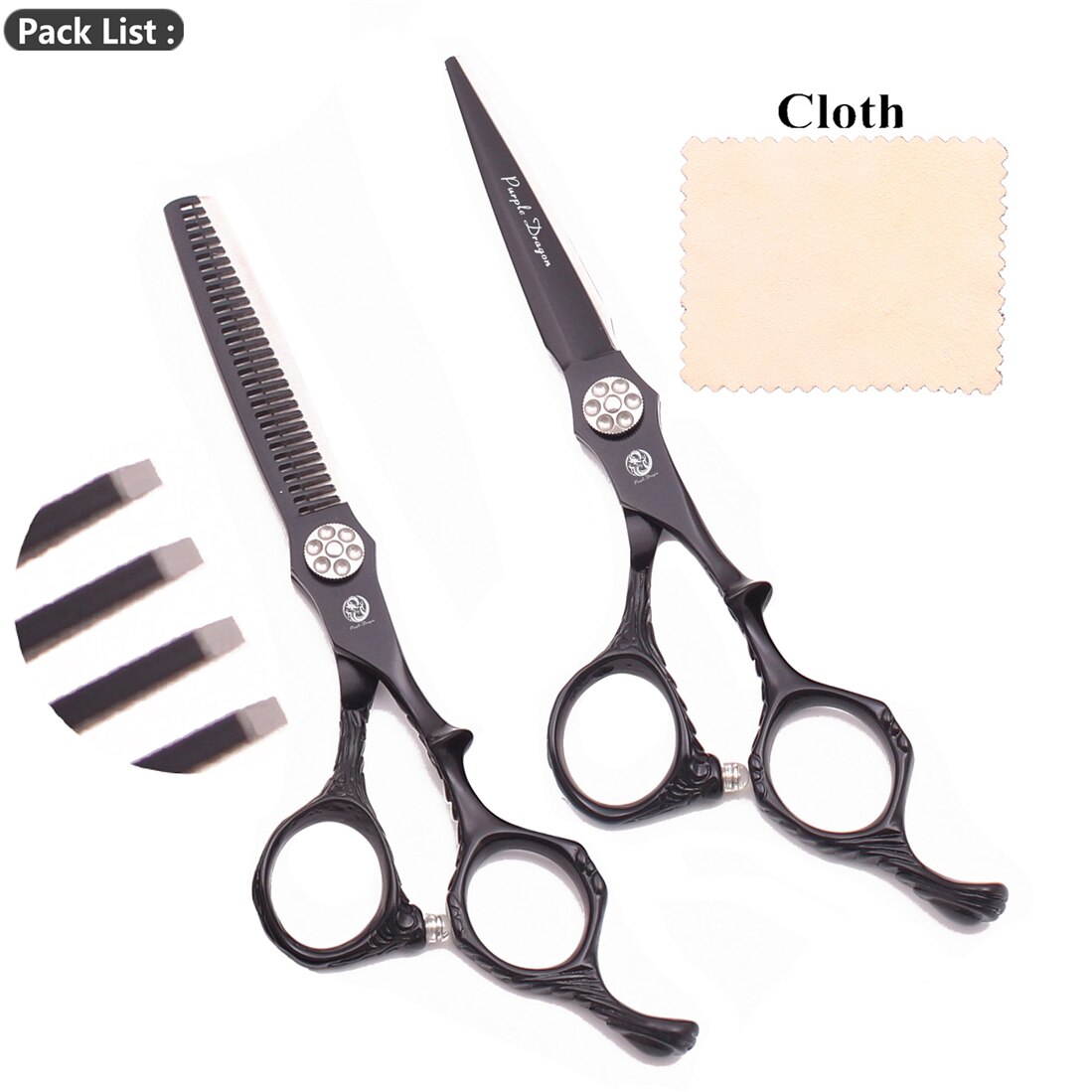 Purple Dragon 6.0" Japan 440C Barber Scissors Black Hair Cutting Scissors Thinning Shears Salon Haicut Salon Z9027: Set
