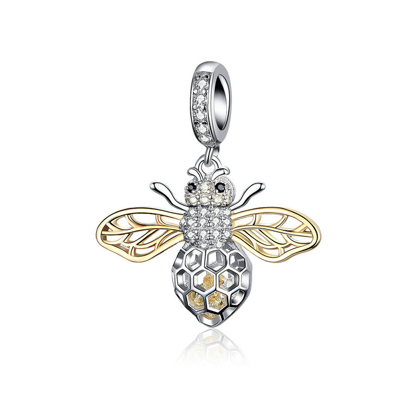 Abalorio de abeja de Plata de Ley 925, cristal de abeja, cuentas de insectos, apto para pulseras, joyería de plata auténtica Original, , ECC821: ECC1125