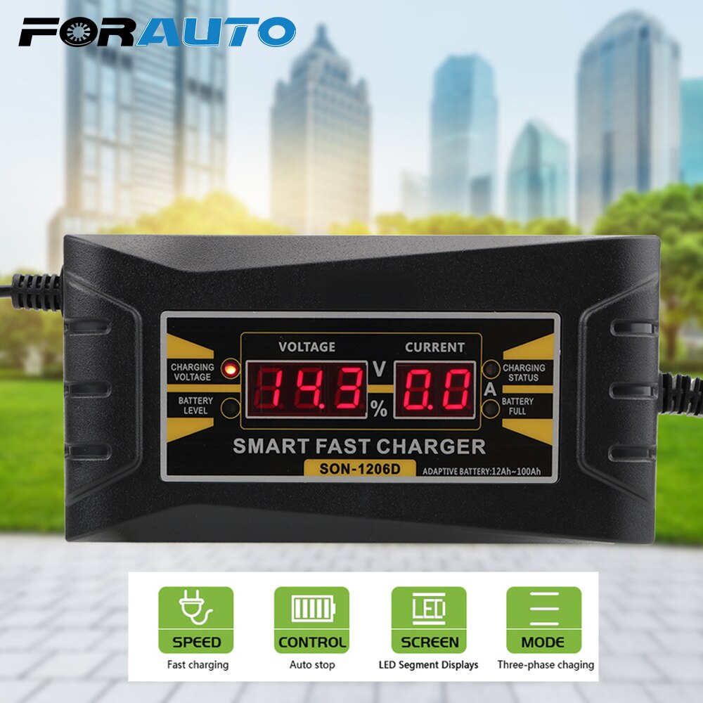 LCD Display US EU Plug Full Automatic Car Battery Charger Smart Fast Power Charging Lead Acid Battery-chargers 12V 6A 150V-250V