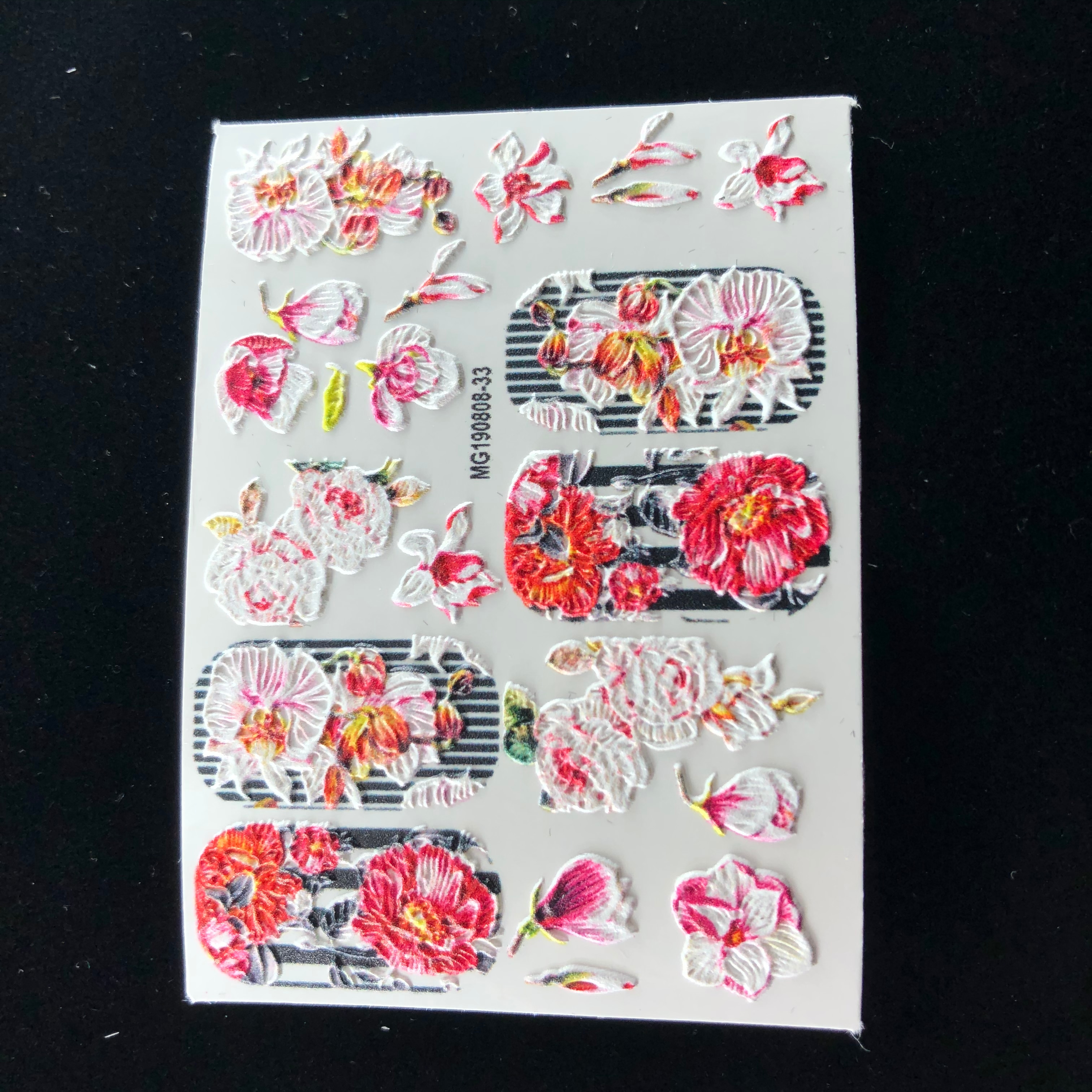 3d akrylgraverade nageldekaler rosa blomma gröna blad vattendekaler empaistiska nagelvattenrutschbanor  z0303
