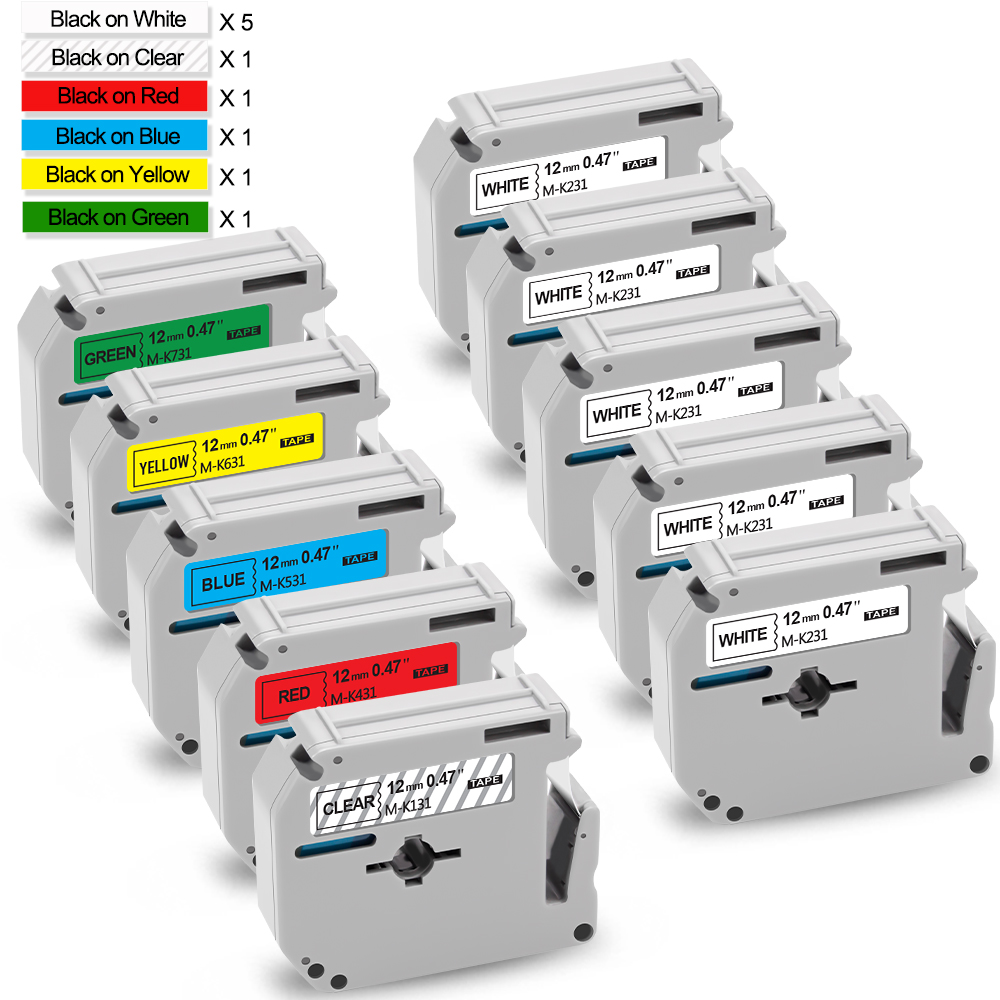 Absonic 10PK 12mm Label für Brother MK 231 Band mk-231 MK231 Schwarz auf Weiß Label Band für Brother P-touch Label Drucker PT-80: 10PK Set 3 / 12mm