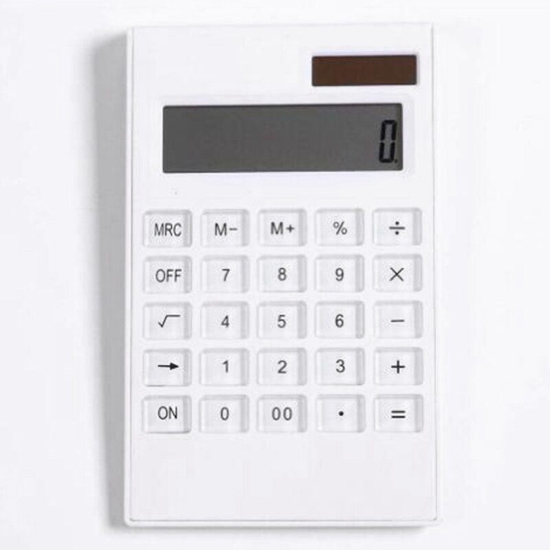 Ultra Thin Portable Thin AAA Battery Solar Powered Dual Power Calculator Screen 12 Digit Office Calculator, White