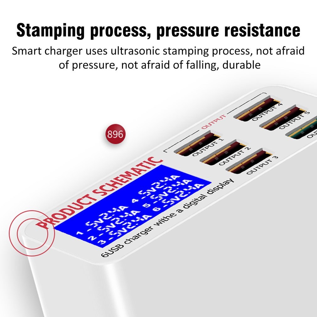 LCD Multi Fast USB port USB Charger Multiple 6-Port USB Phone Charging Station Universal USB HUB Smart Charger