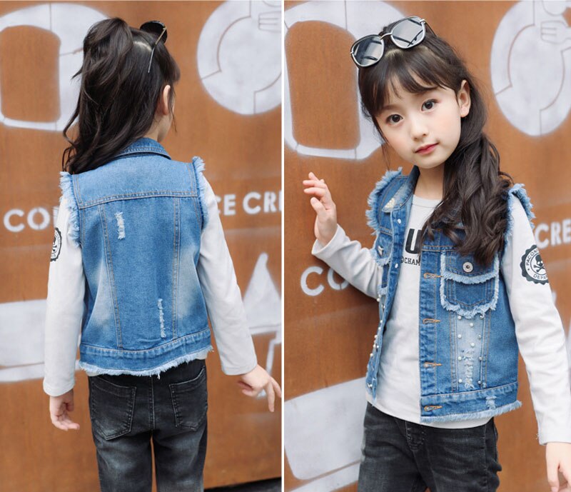Meisjes Denim Vest 3-13Y Kids Cowboy Vest Mouwloze Jean Jassen Kinderen Bovenkleding Lente Zomer Kleding