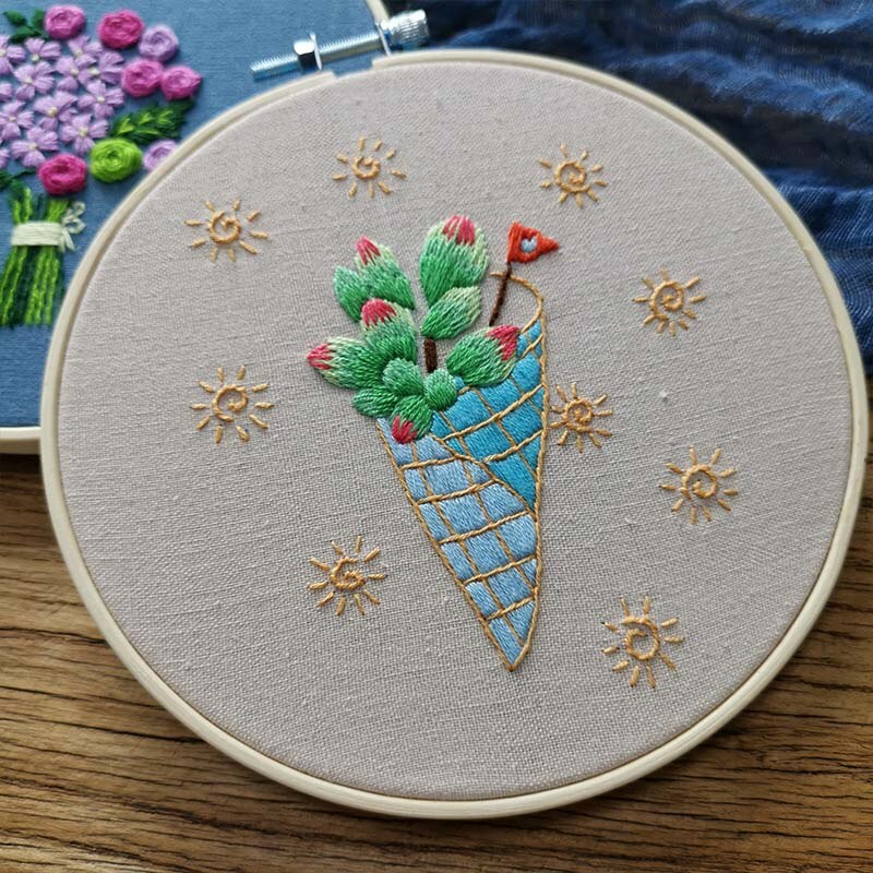 Enkel blomma växt gör det själv broderi kit tryckt blomma handarbete korsstygn set med båggunga konst handarbete hantverk heminredning: 3