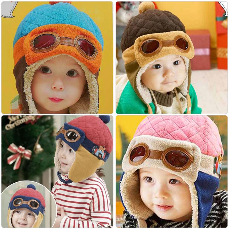 Cute Winter Warm Baby Hats Infant Toddlers Boys Girls Pilot Aviator Warm Caps Soft Eargflap Hat Beanies Cap Pilot Cap