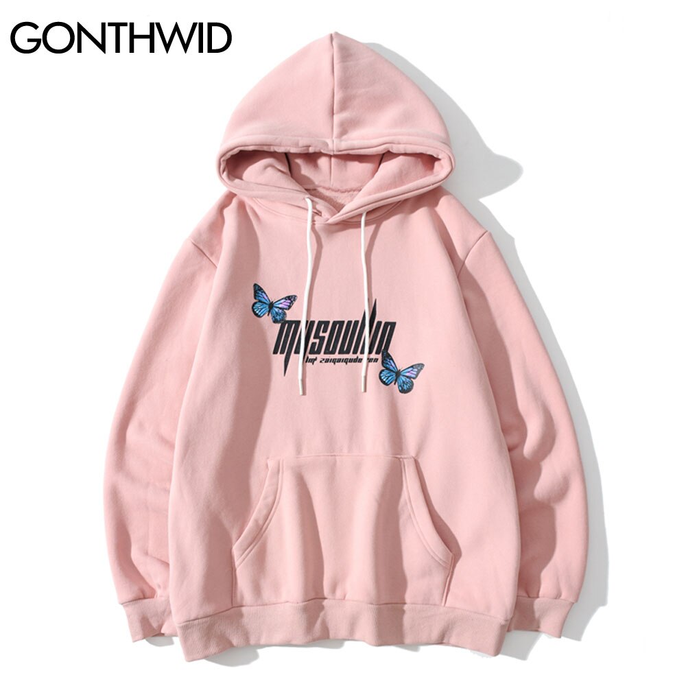 Gonthwid Hoodies Streetwear Hip Hop Chinese Stijl Landschap Vlinder Print Hoody Mannen Harajuku Casual Pullover Tops