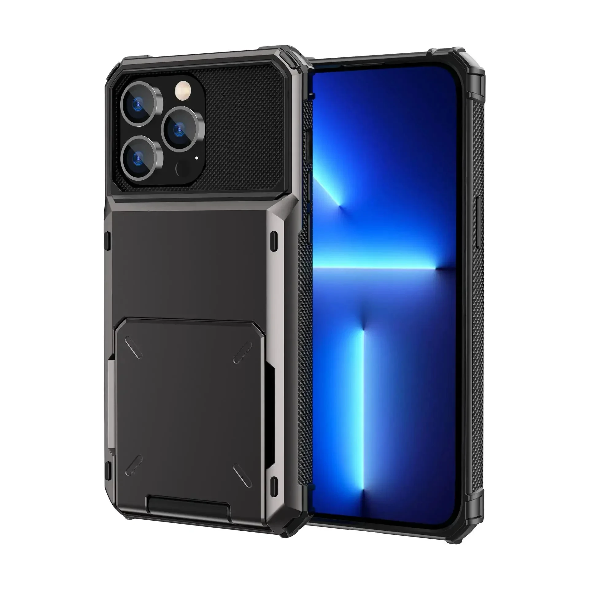 Card Holder Case For iPhone 15 Pro Max 15 Plus 15 14 Pro 13 12 11 Heavy Duty Wallet Hidden Flip Slot Protective Hard Back Cover: ABS