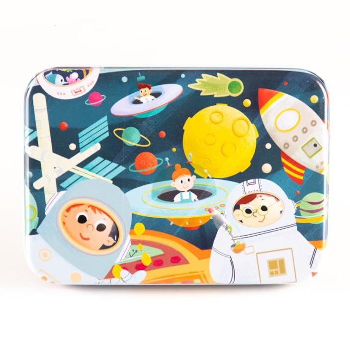 120 stück Eisen Box Verpackung Holz Cartoon Puzzle Spielzeug Kinder Intelligenz Entwicklung Tangram Und Jigsaw Puzzle Spielzeug: Universe