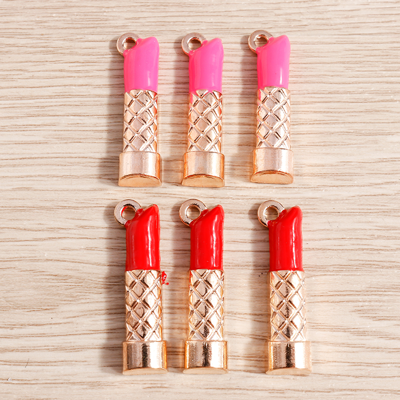 10 Uds. Mezcla de lindos esmaltados para mujer, labios, lápiz labial, colgantes para hacer joyas, pendientes, collares, pulseras, suministros para manualidades DIY: Color amarillo dorado claro