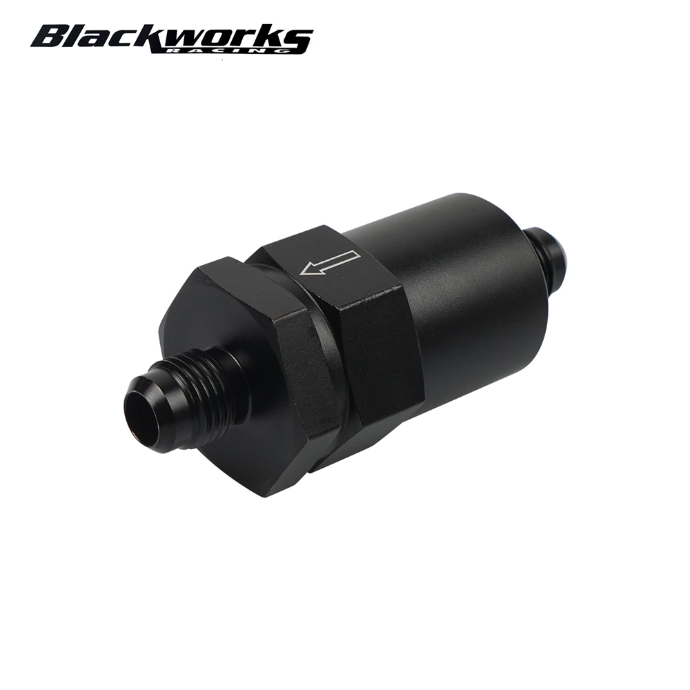6AN Black Billet Inline Fuel Filter 30 Micron Aluminum FF-1065A-BK